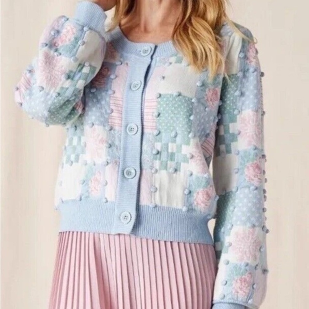 Matilda Jane Blue and Pink Off-the-Shoulder Sweater